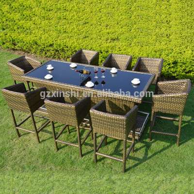 PE rattan outdoor dinning table sets with high stools